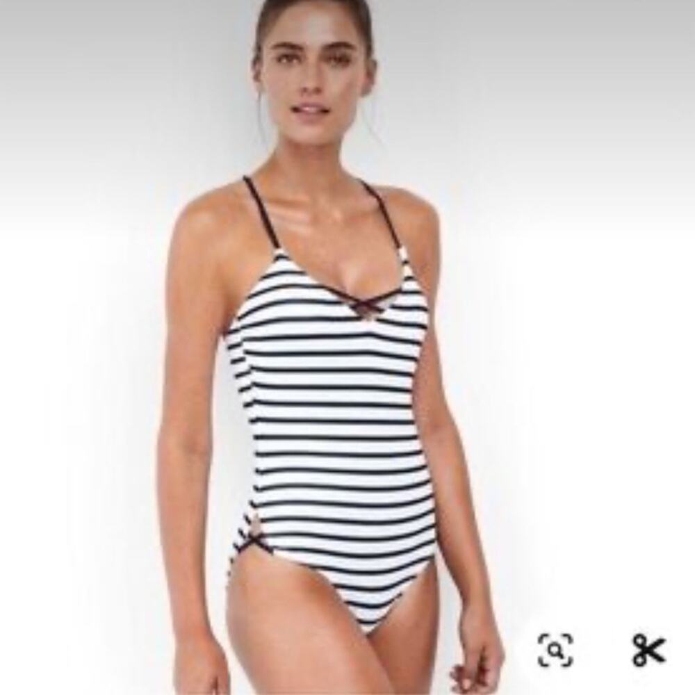 Striped Black & White One-Piece Swimsuit - Women
